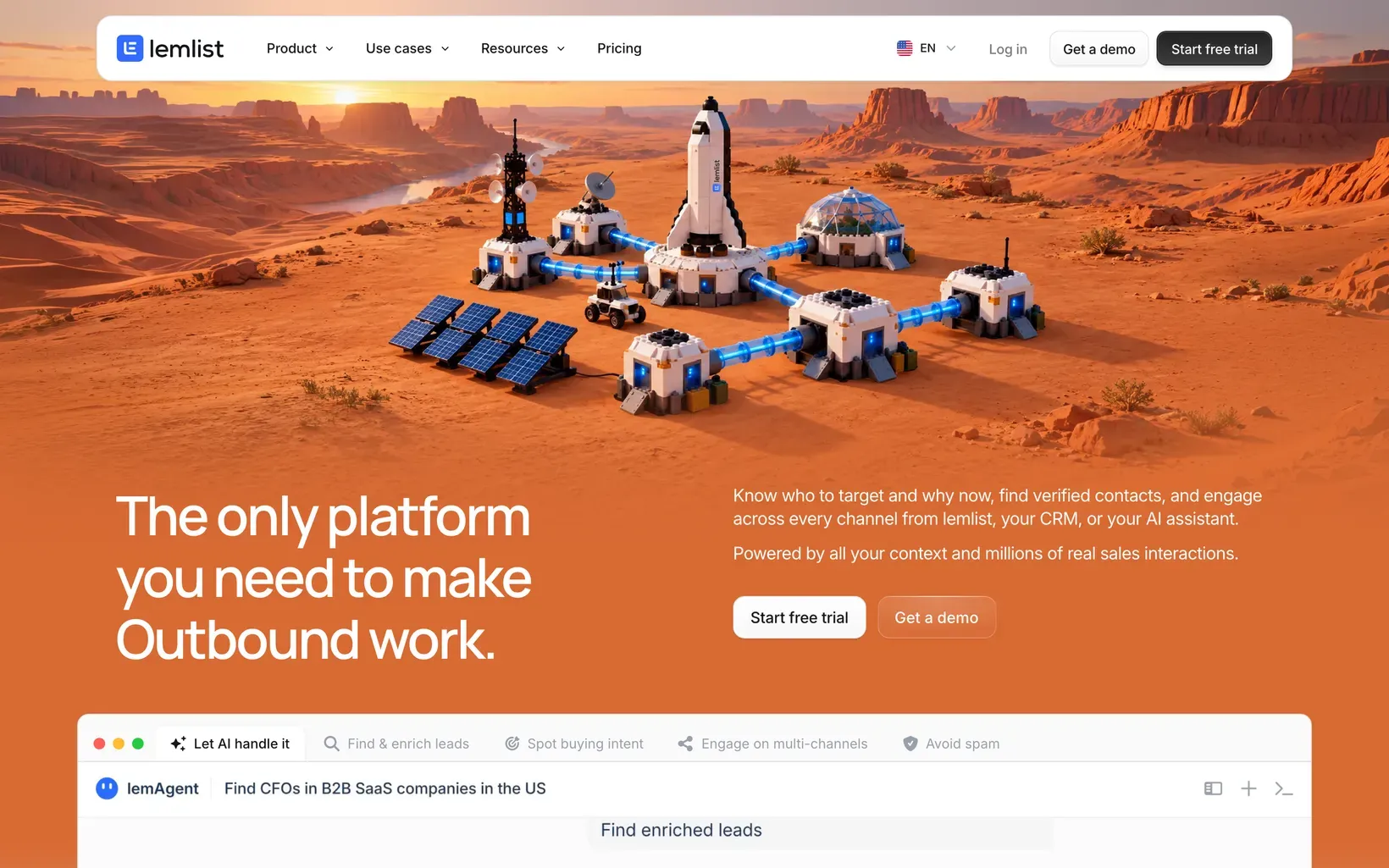 Page d’accueil de lemlist, plateforme de cold email et de prospection multicanale